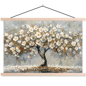 MuchoWow PLAKÁT S MAGNETICKOU LIŠTOU Strom - Květiny - Bílá - Příroda - Umění 90x60 cm obraz