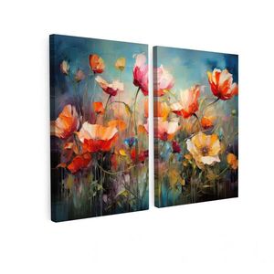 MuchoWow OBRAZ NA PLÁTNĚ 2dílná sada Květiny - barevné - abstraktní 80x60 cm obraz