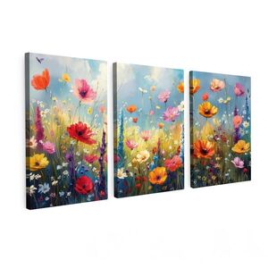 MuchoWow OBRAZ NA PLÁTNĚ 3dílná sada Květiny - Jaro - Barevné - Letní 120x60 cm obraz
