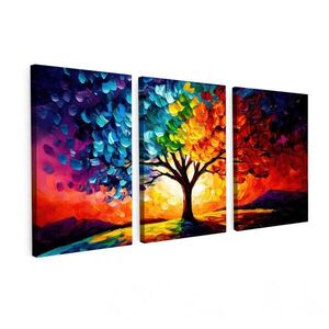 MuchoWow OBRAZ NA PLÁTNĚ 3dílná sada Strom - barevný - vzhled barvy - abstraktní 120x60 cm obraz
