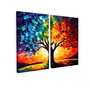 MuchoWow OBRAZ NA PLÁTNĚ 2dílná sada Strom - barevný - vzhled barvy - abstraktní 80x60 cm obraz