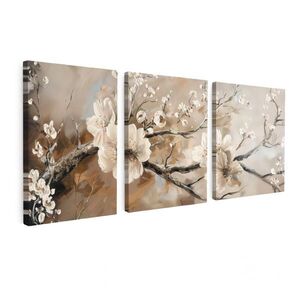 MuchoWow OBRAZ NA PLÁTNĚ 3dílná sada Květina - Béžová - Abstraktní - Květiny 90x40 cm obraz