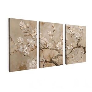 MuchoWow OBRAZ NA PLÁTNĚ 3dílná sada Béžová - Blossom - Moderní 120x60 cm obraz