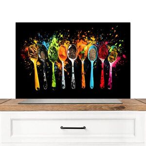 MuchoWow KUCHYŇSKÁ ZÁSTĚNA Lžičky - koření - moderní - graffiti - barva - barevné 90x60 cm obraz