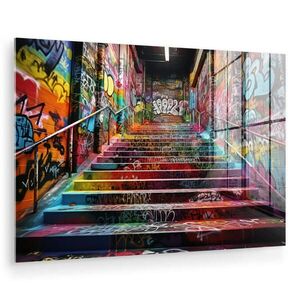 MuchoWow OBRAZ NA AKRYLOVÉM SKLE Schody - Graffiti - Barvy - Umění 60x40 cm obraz