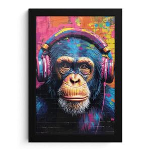MuchoWow PLAKÁT V RÁMU Graffiti - Šimpanz - Street art - Sluchátka - Opice 20x30 cm obraz