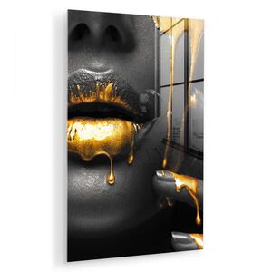 MuchoWow OBRAZ NA AKRYLOVÉM SKLE Žena - černá - zlatá - obličej - rty 40x60 cm obraz