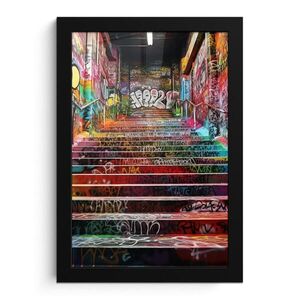 MuchoWow PLAKÁT V RÁMU Schody - Graffiti - Barvy - Umění 20x30 cm obraz