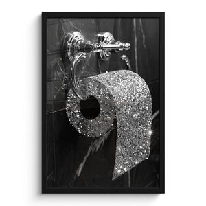 MuchoWow PLAKÁT V RÁMU WC - Toaletní papír - Černá a bílá - Třpytky 40x60 cm obraz