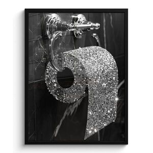 MuchoWow PLAKÁT V RÁMU WC - Toaletní papír - Černá a bílá - Třpytky 60x80 cm obraz