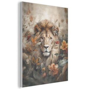 MuchoWow AKUSTICKÝ obraz Lev - Divoká zvěř - Rostliny - Příroda - Květiny 70x100 cm obraz