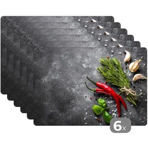 MuchoWow SADA 6 KS PROSTÍRÁNÍ Pepř - Bylinky - Koření - Beton 45x30 cm obraz