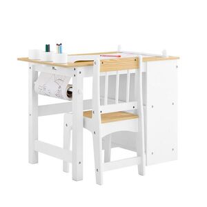 SoBuy STŮL S 1 DĚTSKOU ŽIDLÍ a 1 policí Bílá 80x45x66cm Nordický obraz