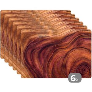 MuchoWow SADA 6 KS PROSTÍRÁNÍ Hladká struktura dřeva tvořená klikatými liniemi 45x30 cm obraz