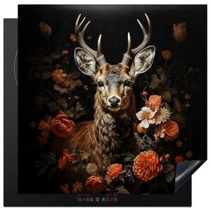 MuchoWow KRYT NA INDUKČNÍ DESKU Jelen - Zvíře - Květiny - Příroda - Botanický 78x78 cm obraz