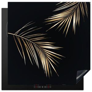 MuchoWow KRYT NA INDUKČNÍ DESKU Listy - Rostliny - Zlato - Černá - Luxusní 78x78 cm obraz