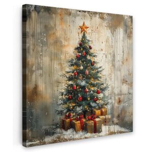 MuchoWow OBRAZ NA PLÁTNĚ Vánoční stromek - Vintage - Vánoce - Dárek 50x50 cm obraz