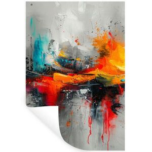 MuchoWow SAMOLEPKA NA ZEĎ Moderní umění - Oranžová - Šedá - Abstraktní 80x120 cm obraz