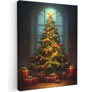 MuchoWow OBRAZ NA PLÁTNĚ Vánoční stromek - Dárek - Zima 60x80 cm obraz