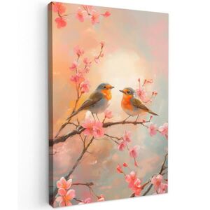 MuchoWow OBRAZ NA PLÁTNĚ Robins - Ornamental - Blossom branch 40x60 cm obraz