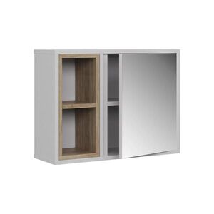 Vicco KOUPELNOVÁ ZRCADLOVÁ SKŘÍŇKA Elnor Bílá/dub 60 x 45 cm se 2 otevřenými přihrádkami a 1 dveřmi obraz