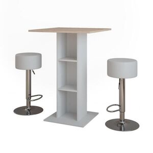 Vicco STOJACÍ BAROVÝ STŮL SE ŽIDLEMI Repose Bílá/Sonoma 75 x 75 cm se 2 barovými stoličkami obraz