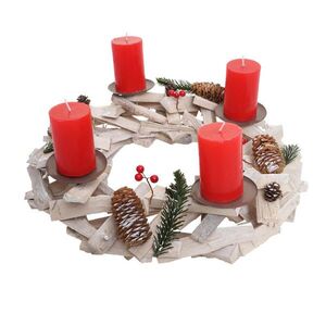 MCW ADVENTNÍ VĚNEC KULATÝ DŘEVĚNÝ SVÍČKY ČERVENÉ Bílá, červená obraz