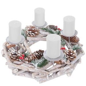 MCW ADVENTNÍ VĚNEC KRUHOVÝ DŘEVĚNÝ SVÍČKY BÍLÉ Bílé obraz