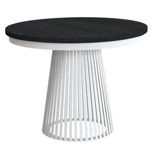 Beautysofa JÍDELNÍ STŮL Lumi, kulatý, rozkládací do 180 cm, s kovovými nohami, bílá + černá obraz