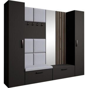 Beautysofa PŘEDSÍŇOVÁ sestava Margaret XL 242/203/43 s čalouněnými panely / lamelami / zrcadlem, černá obraz