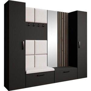 Beautysofa PŘEDSÍŇOVÁ sestava Margaret XL 242/203/43 s čalouněnými panely / lamelami / zrcadlem, černá obraz