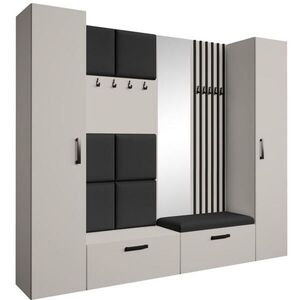 Beautysofa PŘEDSÍŇOVÁ sestava Margaret XL 242/203/43 s čalouněnými panely / lamelami / zrcadlem, kašmírová|černá obraz