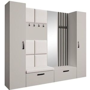 Beautysofa PŘEDSÍŇOVÁ sestava Margaret XL 242/203/43 s čalouněnými panely / lamelami / zrcadlem, kašmírová|černá obraz