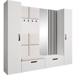 Beautysofa PŘEDSÍŇOVÁ sestava Margaret XL 242/203/43 s čalouněnými panely / lamelami / zrcadlem, bílá obraz