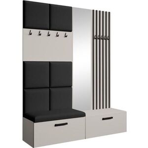 Beautysofa PŘEDSÍŇOVÁ sestava Margaret I+II 162/203/43 s čalouněnými panely / lamelami / zrcadlem, kašmírová|černá obraz