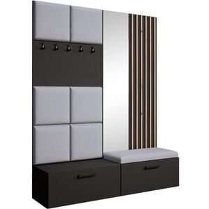 Beautysofa PŘEDSÍŇOVÁ sestava Margaret I+II 162/203/43 s čalouněnými panely / lamelami / zrcadlem, černá|dub artisan obraz