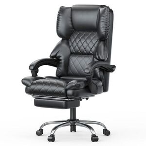 Rattantree KANCELÁŘSKÁ-ŽIDLE pro manažery s opěrkou nohou, ergonomická, PU kůže, nastavitelná výška – Černá obraz