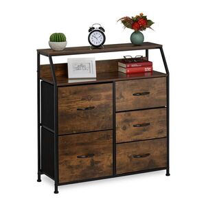 Relaxdays KOMODA Černá Tmavě hnědá 5 zásuvek industriální kov MDF 87 x 84 x 32 cm obraz