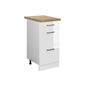 Vicco SPODNÍ SKŘÍŇKA KUCHYŇSKÉ LINKY R-Line Bílá vysoký lesk 40 cm se zásuvkami, PD Dub obraz