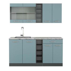 Vicco JEDNOTKOVÁ KUCHYNĚ R-Line Modrošedá/antracitová 160 cm , PD Mramor obraz