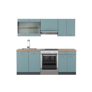 Vicco KUCHYŇSKÝ KOUT R-Line Modrošedá/antracitová 200 cm , PD Dub obraz
