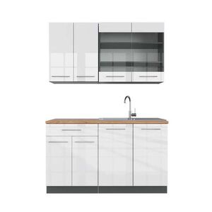 Vicco JEDNOTKOVÁ KUCHYNĚ Fame-Line Bílý vysoký lesk/antracit 140 cm , PD Dub obraz