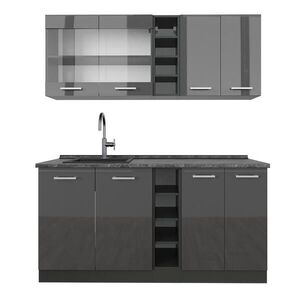 Vicco JEDNOTKOVÁ KUCHYNĚ R-Line Antracit vysoký lesk/antracit 160 cm , PD Antracit obraz