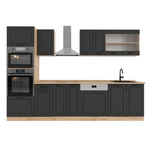 Vicco KUCHYŇSKÝ KOUT R-Line Antracitový venkovský dům/zlatý dub 300 cm s vysokou skříní, PD Dub obraz