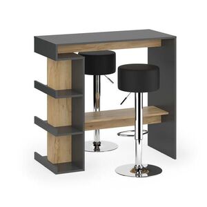 Vicco STOJACÍ BAROVÝ STŮL SE ŽIDLEMI Dana Antracit/zlatý dub 108 x 50 cm se 2 barovými židlemi obraz