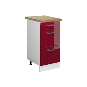Vicco SPODNÍ SKŘÍŇKA KUCHYŇSKÉ LINKY R-Line Červená vysoký lesk 40 cm se zásuvkami, PD Dub obraz