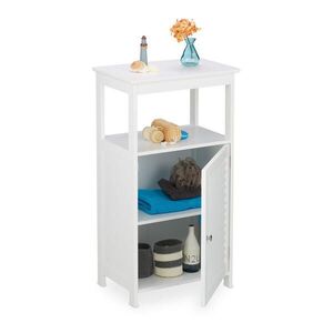 Relaxdays SKŘÍŇKA Bílá koupelnová 3 přihrádky MDF lamelová dvířka 83 cm obraz