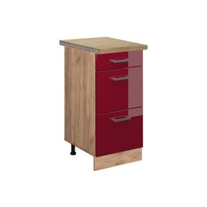 Vicco SPODNÍ SKŘÍŇKA KUCHYŇSKÉ LINKY R-Line Červená vysoký lesk 40 cm se zásuvkami, PD Dub obraz