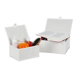 Relaxdays ÚLOŽNÝ KOŠ Bílý 2dílný-set bambus s víkem 13x25x18 cm obraz