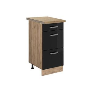 Vicco SPODNÍ SKŘÍŇKA KUCHYŇSKÉ LINKY R-Line Černý vysoký lesk 40 cm se zásuvkami, PD Dub obraz